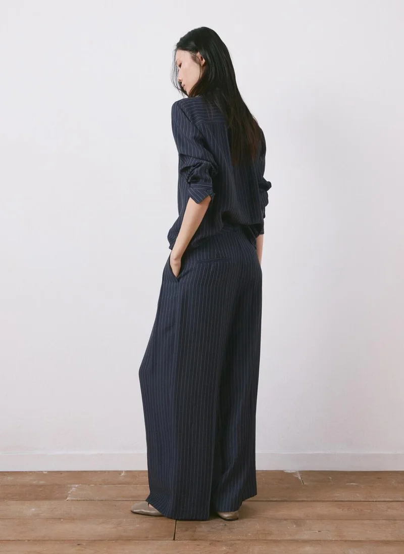 MANGO Pinstripe wide leg trousers